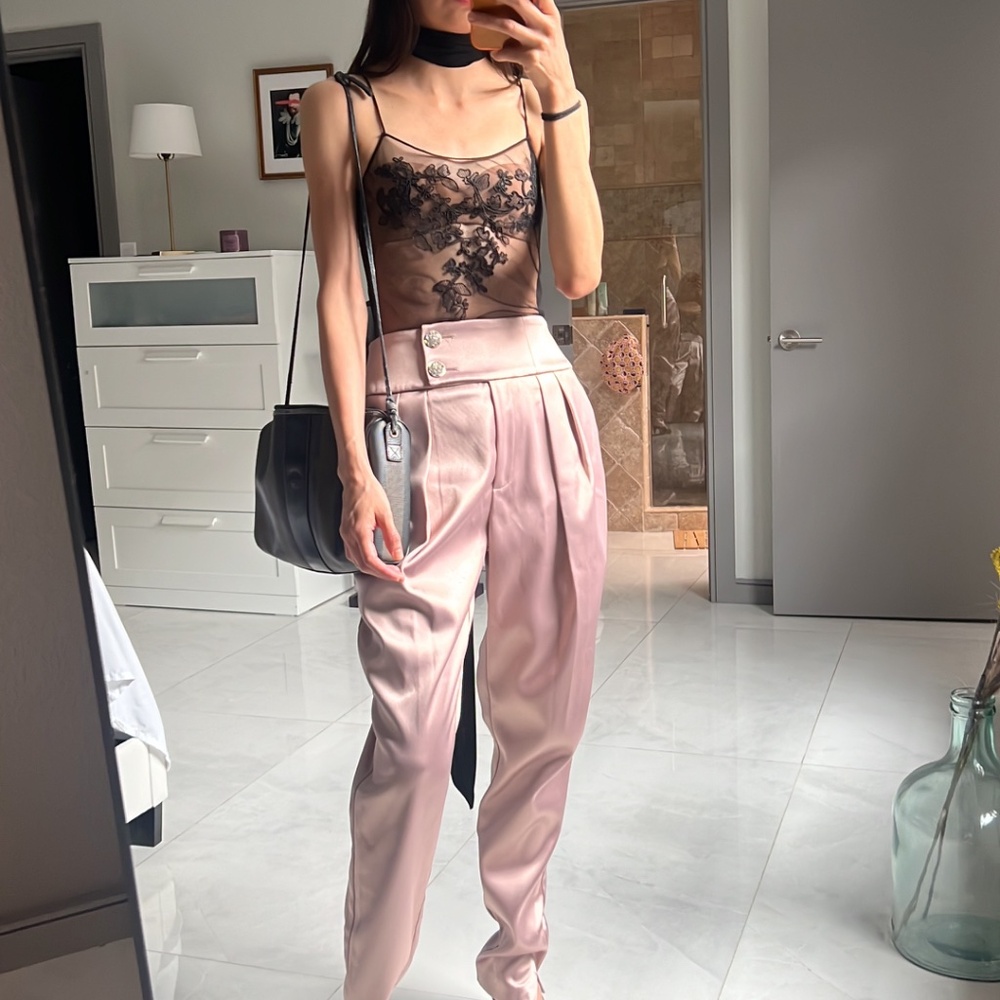 DUNDAS Women's Light Pink High-Waisted Trousers